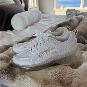 GUESS White Sneakers with Gold Logo Detail WORN ONCE LIKE NEW
